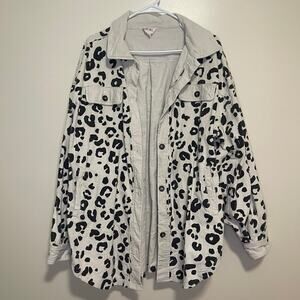 BiBi Black Cream Leopard Animal Print Oversized Corduroy Shacket Jacket Size L